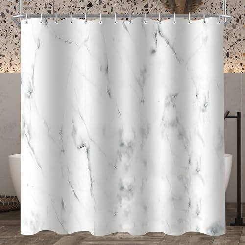 Lerores Duschvorhang 300x200cm Marmor, Beschwerter Saum Antischimmel Textil, Wasserdicht, Waschbar Polyester Stoff Badevorhänge mit 14 Ösen und Duschvorhangringen für Badezimmer, Badewanne
