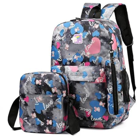 IDOMISMR Kinder-Rucksack, Schulranzen-Set, 3-teiliges Set mit Einer Umhängetasche und Federmäppchen, wasserdichte Büchertasche, Rucksack, Tagesrucksack für die Grundschule (Schwarz)