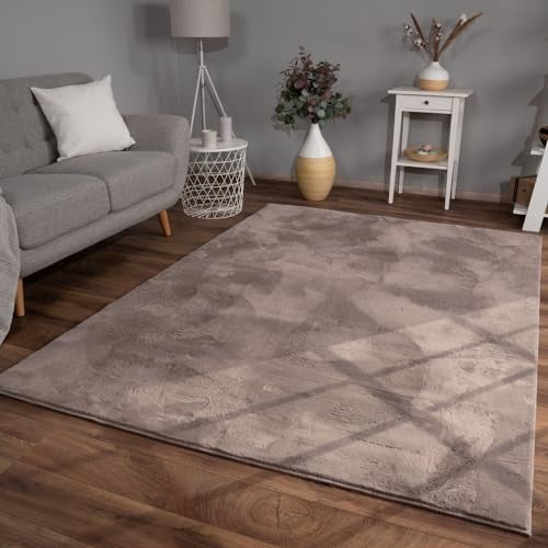 TT Home Wohnzimmer Teppich Hochflor Langflor Kunstfell Weich Modern Unifarben Flauschig, Farbe: Taupe, Größe:80x300 cm