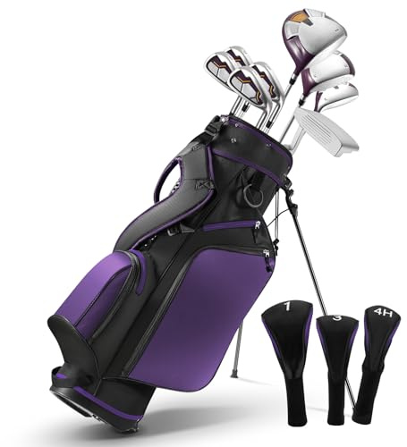 Golf Clubs Womens Golf Clubs 8 Pieces Golf Club Set with Head Cover Stand Bag Includes #1 Driver & #3 Fairway Wood & #4 Hybrid & #7#8#9#P Irons