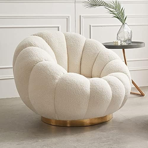 Lamm-Fleece-Lazy-Sofa-Kürbis-Stuhl, Heim-Wohnzimmer-Schlafzimmer-Kürbis-Liegestuhl, einzelner Sofa-Stuhl mit erhöhter Metallbasis, Weiß