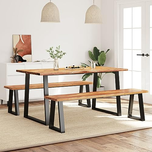 Juroupi 3-TLG. Essgruppe Baumkante Massivholz Akazie Garten Loungemöbel Set Outdoor Loungemöbel Gartenmöbel