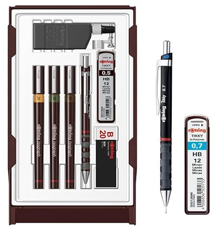rOtring Isograph Pen Set Technical Pen & Pencil College Set S0699370 | 3 Pens (0.20mm, 0.30mm, 0.50mm) and Mechanical Pencil (0.5mm) | Accessories | Set with Pencil 0.7 mm and Refills