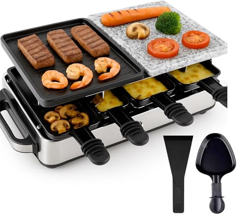 Raclette Set für 8x Personen - antihaftbeschichtet- Tischgrill inkl. Pfännchen & Schaber (Eckig)