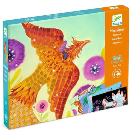 Djeco Mosaik Bastelset Fabelwesen für Kinder ab 6 Jahren | Kreatives DIY Set mit Glitzersteinen, Mosaikbildern & Anleitung zur Förderung der Feinmotorik