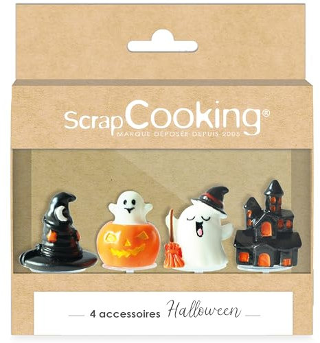 ScrapCooking 4943 Halloween-Kuchendekoration – Kürbis, Geist, Spukhaus, Zaubererhut – Kuchendekoration – Kuchendekoration – Zubehör für Kuchen, Cupcakes – 4 Stück