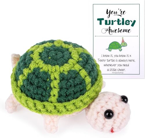 FENGCHUANG Positive Poupées de Petite Tortue 7 x 5.5 cm Porte-clés de Tortue Tricoté à la Main Crochet Porte Clef Cadeau D’inspiration Positive Avec Carte D’inspiration Adaptée à la Décoration Cadeaux