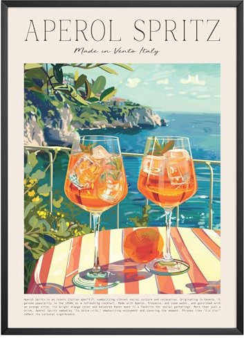 MJ-GRAPHICS® Aperol Spritz Poster A4 - Küchenbild Deko für Wohnzimmer und Küche - Retro Cocktail Wandbild Italien - Ohne Rahmen
