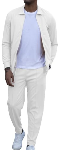 KUYIGO Survêtement 2 pièces pour homme - Manches longues - Fermeture éclair intégrale - Sweat et jogging - Haut gaufré - Pantalon décontracté - Vêtement de sport - Veste de golf