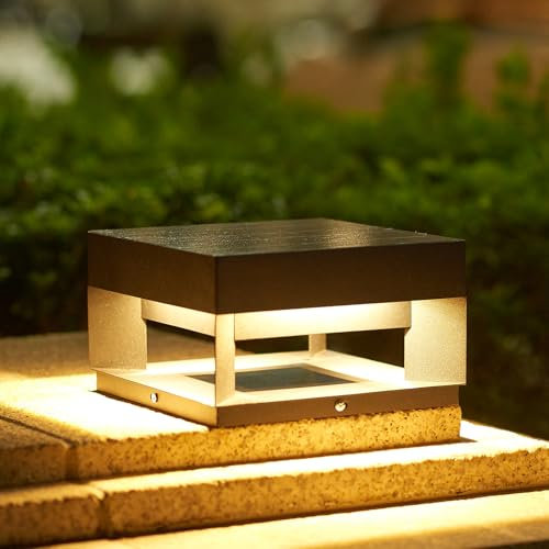 Topmo-plus schwarze pfostenleuchten solar Pfostenlichter Außenpfosten zaunbeleuchtung Solarleuchten quadratisches design Edelstaal/Acryl eW LED SMD 20CM schwarz (3W warmweiß solar Aushöhlen)