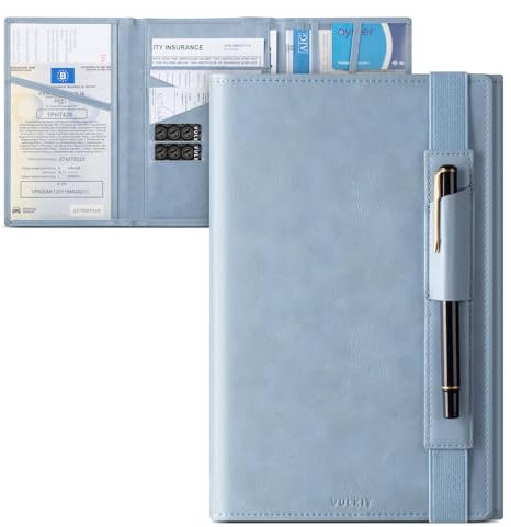 VULKIT Porte-carte grise et d'assurance automobile – Portefeuille de rangement en cuir pour clés de voiture, porte-carte d'identité, documents essentiels
