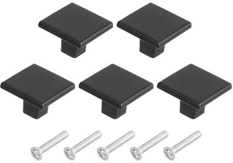 sourcing map 5Pcs Square Cabinet Knobs, 1.2 Inch Square Kitchen Cabinet Knob Aluminum Alloy Solid Drawer Knob Handle Pulls for Kitchen Cabinets Bedroom Dresser Wardrobe, Black