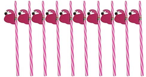 Lot de 10 pailles hawaïennes réutilisables en plastique motif flamant rose rose