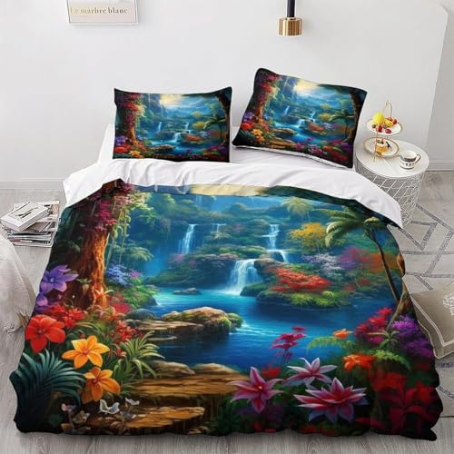 Zbeiba schöne Natur Bettwäsche 135x200cm Bettbezug Set Atmungsaktive Angenehme Bettbezug und 2 Kissenbezug 80x80cm 3 teilig,#12,3D Drucken Bettbezug Mit Reißverschluss