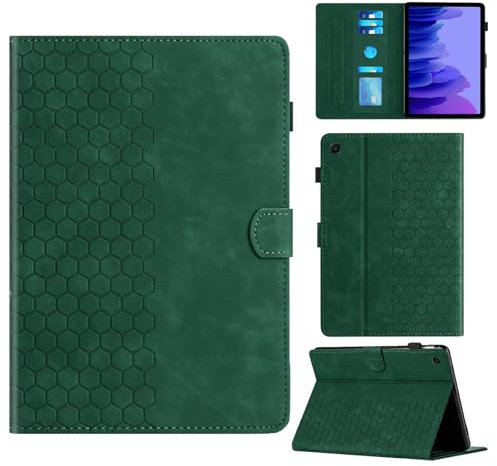 Rosbtib Funda para Samsung Galaxy Tab A7 10.4 Pulgadas 2022/2020 Modelo SM-T500/T505/T507 con Soporte y Ranura para Tarjetas, Funda de Piel sintética con patrón de Textura Hexagonal, Verde
