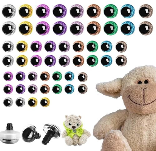 48 Stück Sicherheitsaugen Für Häkeltiere,12mm/16mm/20mm Sicherheitsaugen,Augen Für Häkeltiere,Glitzer Bunt Puppenaugen,Puppenaugen Mit Unterlegscheiben,3D Kunststoff Bastelaugen,Für Puppe,Plüschtier