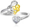 Qings April Moissanit Geburtsstein Ring mit Mama Töchter Design 925 Sterling Silber Mutter und Tochter Herz Zirkonia Ring
