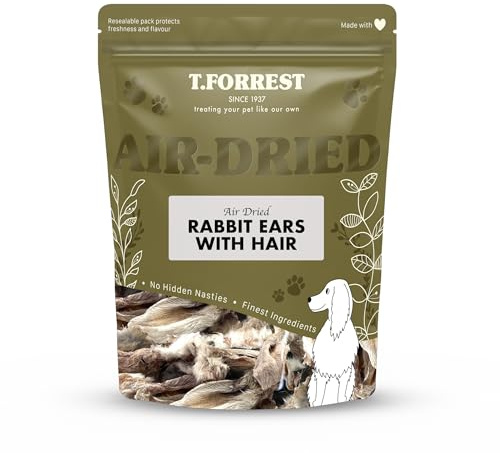 T.Forrest Air Dried Rabbit Ears for Dogs - 180g - 100% Natural | Natural Chewing Activity, Satisfying Crunch, Rewarding Enrichment, Boredom Buster, Natural Chewing Instinct, No Rawhide