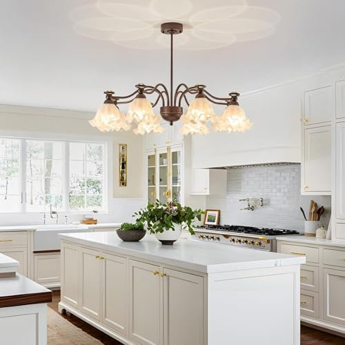 RuiRfh Vintage Glas Kronleuchter Landhausstil ölgeriebene Bronze große Sputnik Leuchte aus Milchglas für Esszimmer französische industrielle Pendelleuchten Kücheninsel Wohnzimmer Schlafzimmer Foyer Ve