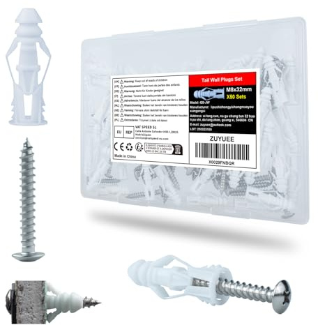 ZUYUEE 100 Stück Dübel und Rostfreie Schrauben Set, (8x32mm) Tail Dübel Set