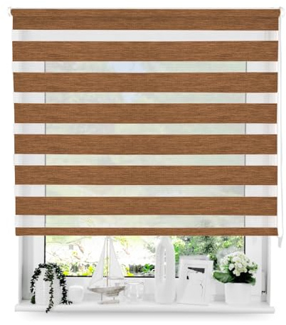 Tom'Shop Doppelrollo Duo Rollo mit Schrauben Holzlook Gold 160cm x 130cm | Fensterrollo Seitenzugrollo mit Bohren für Lichtschutz Sichtschutz Sonnenschutz leichte Montage