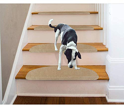 Rutschfeste Stufenmatten für Treppenstufen, selbstklebend, gepolstert, Sisal-Teppich, Dunkelbeige (65 x 25 cm, Braun)