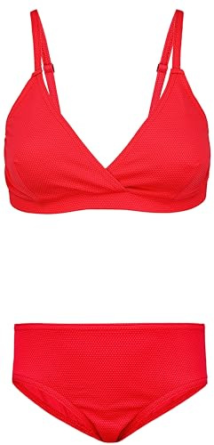 Aquarti Mädchen Bikini Set Bustier Bikinislip Zweiteiliger Badeanzug, Farbe: 039 Jacquard Punkte Rot, Größe: 158