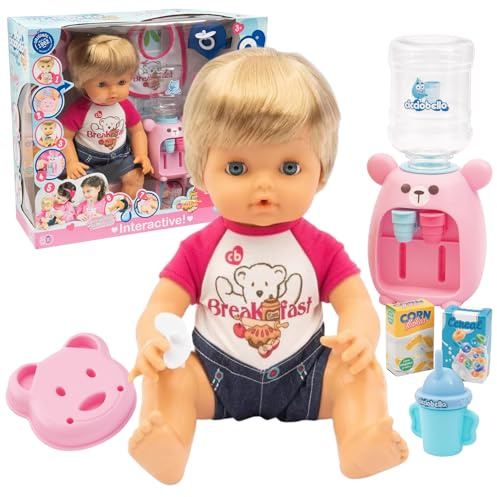 Cicciobello Breakfast & Pee - 30 cm hohe Puppe, trinkt aus dem Glas und Macht PIPI, inklusive viel Zubehör für das Frühstück Ihres Kindes, Spiel für Kinder 2+