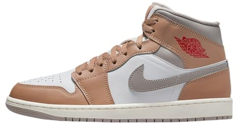 Air Jordan 1 Mid Men's Shoes (Hemp/White/College Grey/Fire Red) Size 7