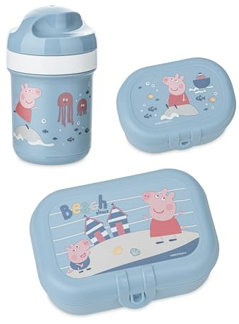 Koziol PEPPA PIG WAVES TO GO Lunchboxset + Trinkflasche 200 ml | für Kinder ab 6 Monate | biozirkulärer Kunststoff, bruchfest, spülmaschinengeeignet | Schule, Kindergarten, Kita, Reise