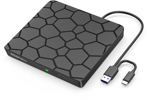 ROOFULL Lecteur CD DVD externe USB 3.0 Type-C portable lecteur CD/DVD graveur lecteur graveur enregistreur pour ordinateur portable Windows 11/10/8/7 Mac MacBook Linux PC RF868