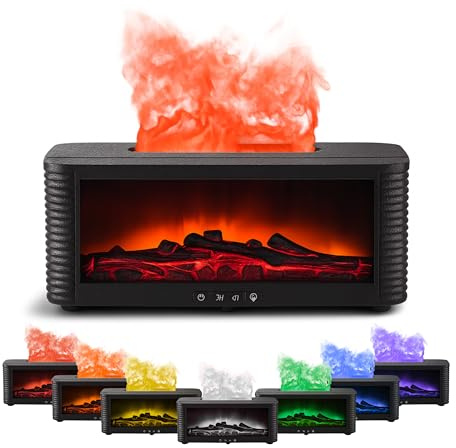 GMR FOR FIRE AND FUN Nettuno | Diffusore di Oli Essenziali e Umidificatore a Forma di Mini Camino - Effetto Fiamma LED (Vapore Freddo) - 7 Colori, Idea Regalo Casa e Ufficio - Alimentazione USB