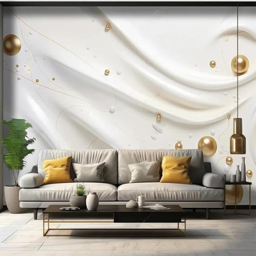 Kreativ Dreidimensional Golden Weiß Perlen 3D Tapeten Tapete Luxus Home Esszimmer Fototapete Effekt Wohnzimmer Schlafzimmer Kinderzimmer-150cm×105cm