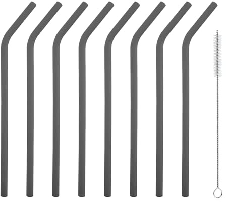 iJiGui 8 Pack Silicone Reusable Straws, with Cleaning Brush(Gray) | Gray Drinking Straws, Replacement Straws Reusable Straws for Cocktail, Juice, Milkshake, Soda