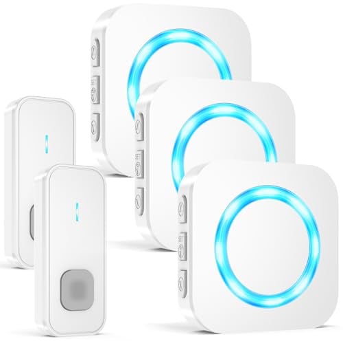 AIMAX Campanello Senza Fili Da Esterno con 2 Trasmettitori e 3 Ricevitori,Portata 400m,Wireless Doorbell,IP55 Impermeabile,55 Melodie e 5 Livelli di Volume,Indicatori LED,Per Casa/Porta d’Ingresso