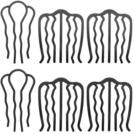 Fourchettes à Cheveux Noires 6 Pièces en Métal pour Femmes | Outil de Coiffure en U, Dents Ondulées, Finition Lisse, pour Chignon, Frange, Usage Quotidien et Occasions