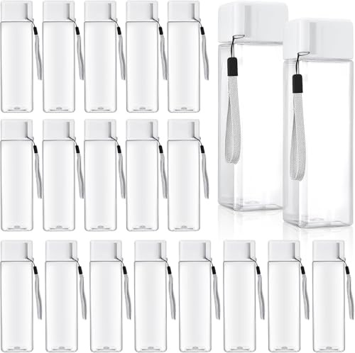 20Pcs Plastic Water Bottle Bulk 500ml, Reusable Leak Proof Drink Bottles | Clear Wide Mouth Sports Water Bottles, with Lid and Handle Straps, Portable for Travel Camping Fitness Office School