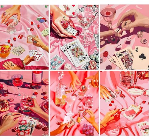 NAIMOER 6 Pack Diamond Painting, 5D Pink Poker Diamant Painting Bilder, Diamant Painting Set für Erwachsene und Anfänger, DIY Mosaik Bastelset für Haus Wanddeko, 30x40cm