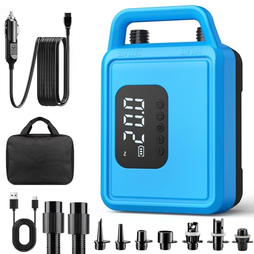 Electric Paddle Board Pump, 20PSI with Light, 12V Dual Stage SUP, 5 Modes | Camping Electric Pumps,Auto-Off,LED Display,7 Nozzles for Kayaks, Tents & Air Mattress,Rechargeable,Battery Powered