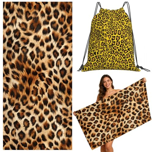 KMFASVX Leopardenmuster Handtuch, Großes Leopardenmuster Strandtuch, Pool-Handtuch, Schnelltrocknendes Badetuch für Herren und Damen, Leopard Druck，Badehandtuch für Damen & Herren 150 * 75cm