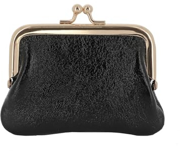 Double Tree | Petit Porte-Monnaie Femme Cuir Véritable Irisé Noir | Fermoir Clic Clac En Métal | Style Classique & Vintage | Charme Rétro Intemporel