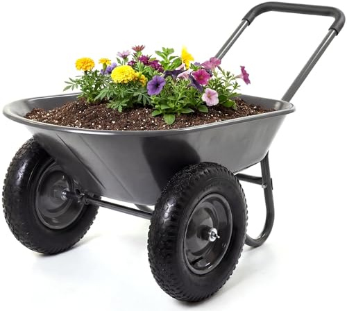 Brouette de Jardin 2 Roues, Chariot Utilitaire Fer et Plastique, 124x66x62,5 cm, Gris, Chariot de Jardin Moderne et Résistant