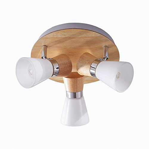 Lindby Deckenlampe Glas, Metall Holz Deckenstrahler schwenkbar & drehbar 3x E14 max. 40W ohne Leuchtmittel Deckenspot Spot Strahler
