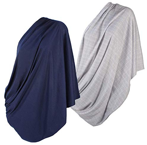 LK Baby Nursing cover for breastfeeding privacy - extra wide, cotton, azo free (Navy Blue/Grey)