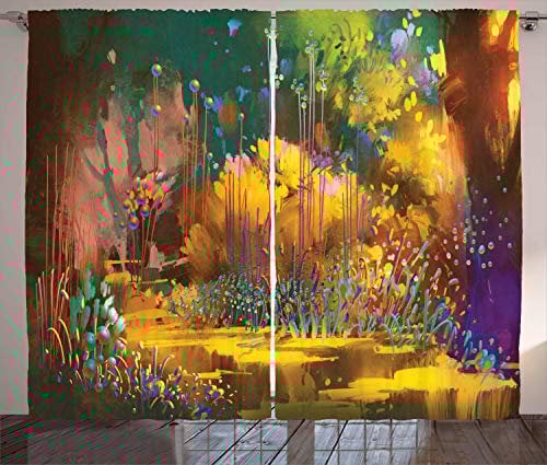 ABAKUHAUS Wald Rustikaler Vorhang, Hypnotische Dschungel Plants, Wohnzimmer Universalband Gardinen mit Schlaufen und Haken, 280 x 175 cm, Mehrfarbig