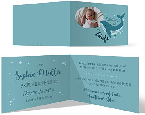 20 x Einladungskarten zur Taufe individuell mit Foto und Text DIN A6 Klappkarte - Unter Wasser
