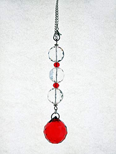 Ornamento móvil con la esfera de cristal facetada roja, Feng Shui, Adorno de ventana, Energía positiva, Luz del arco iris, Esfera arcoíris
