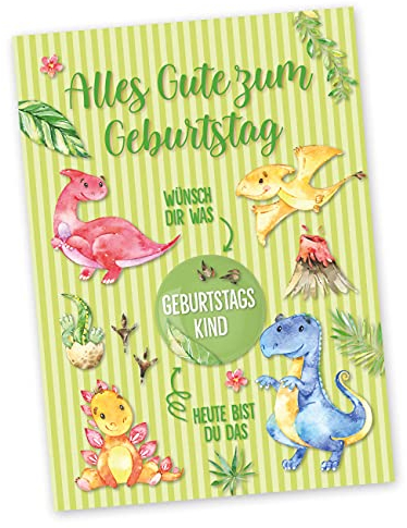 Papierdrachen Postkarte mit Button | Alles Gute zum Geburtstag zum Verschicken und Verschenken | Design Dino | 35mm Button bedruckt mit Geburtstagskind