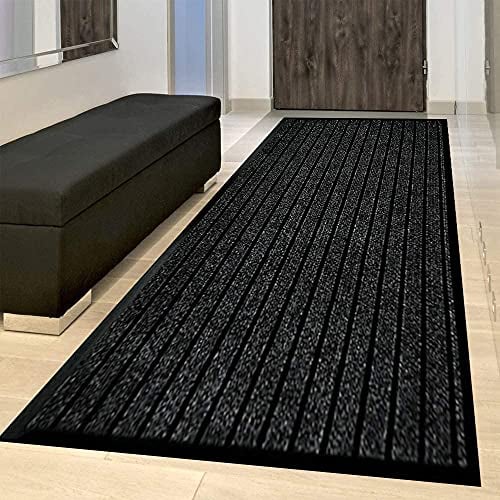 PHP Hallways Runner Rug 60 x 180 cm, Black - Heavy Duty Washable Non Slip Rubber Backing Carpet Mat for Outdoor and Indoor Kitchen Bedroom Floor Mat
