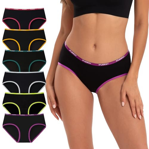INNERSY Unterhosen Damen Baumwolle Hipster Underwear Women Damenslips Schwarz Schlüpfer 6 Pack (L, Buntes Schwarz)